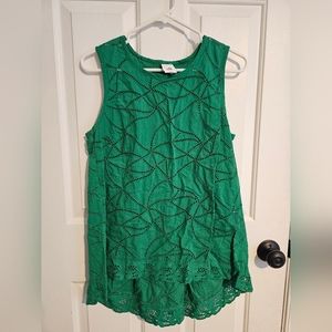 Cabi Green Sleeveless Eyelet Top | Size Small